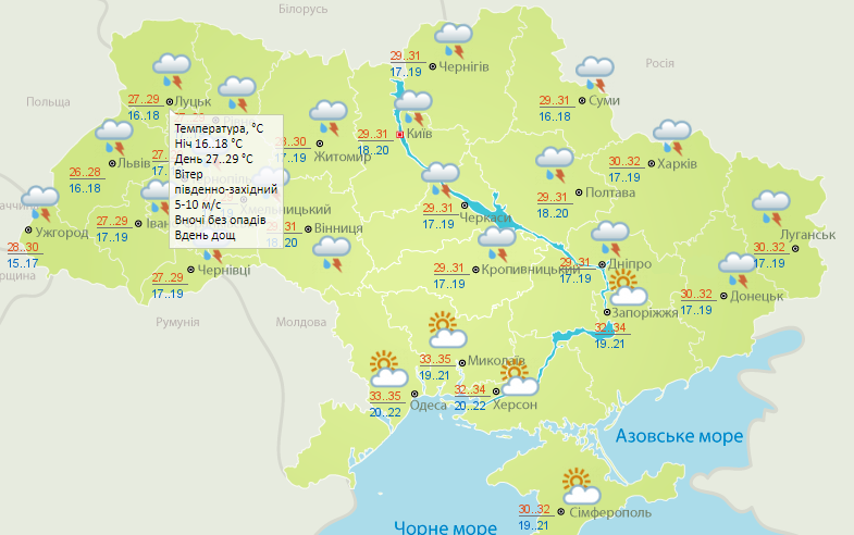 Прогноз погоди в Україні на 29 липня