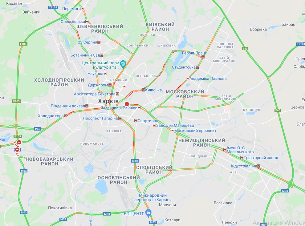 Карта заторов в Харькове