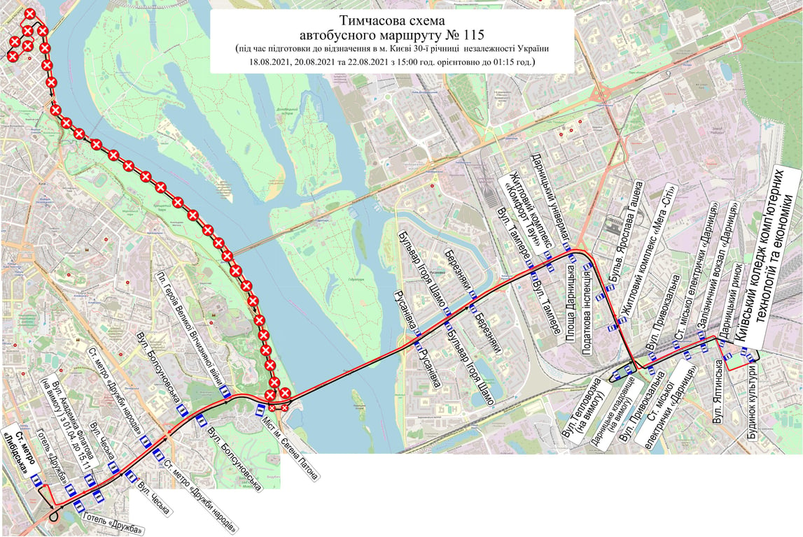 Маршрут транспорту в Києві 22 серпня
