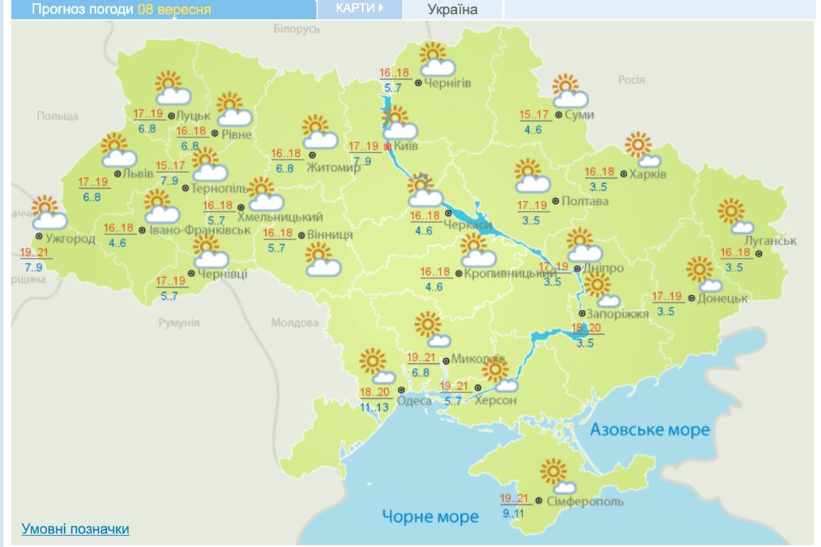 Погода в Україні на 8 вересня