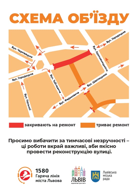 На одній з одній вулиць Львова проводяться ремонті роботи