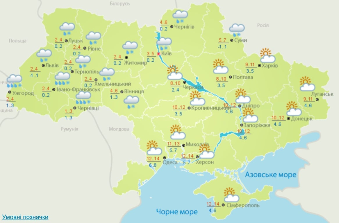 Прогноз погоди в Україні на грудень