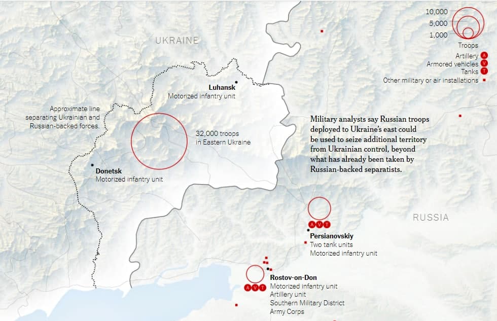 Войска РФ возле Украины - карта The New York Times