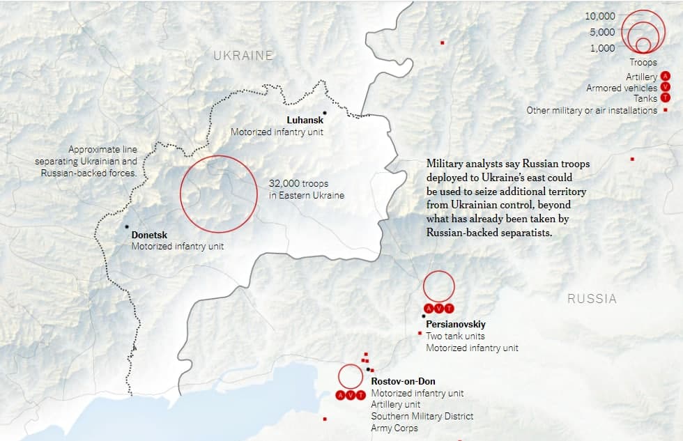 Війська РФ біля України - карта The New York Times