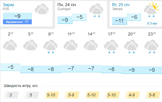 Погода в Киеве на 24 января
