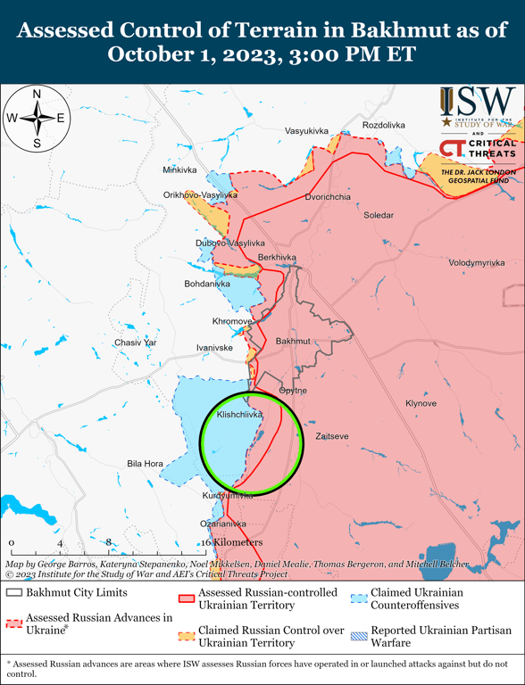 Карта бойових дій на Бахмутському напрямку від ISW