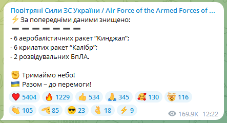 Інформація Повітряних сил про ракетний удар по Києву