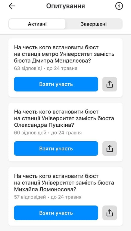 Опрос в приложении "Киев Цифровой"