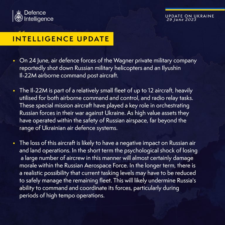 Британська розвідка про знищений "вагнерівцями" Іл-22М збройних сил Росії