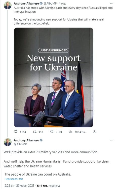 Албаніз про допомогу Україні