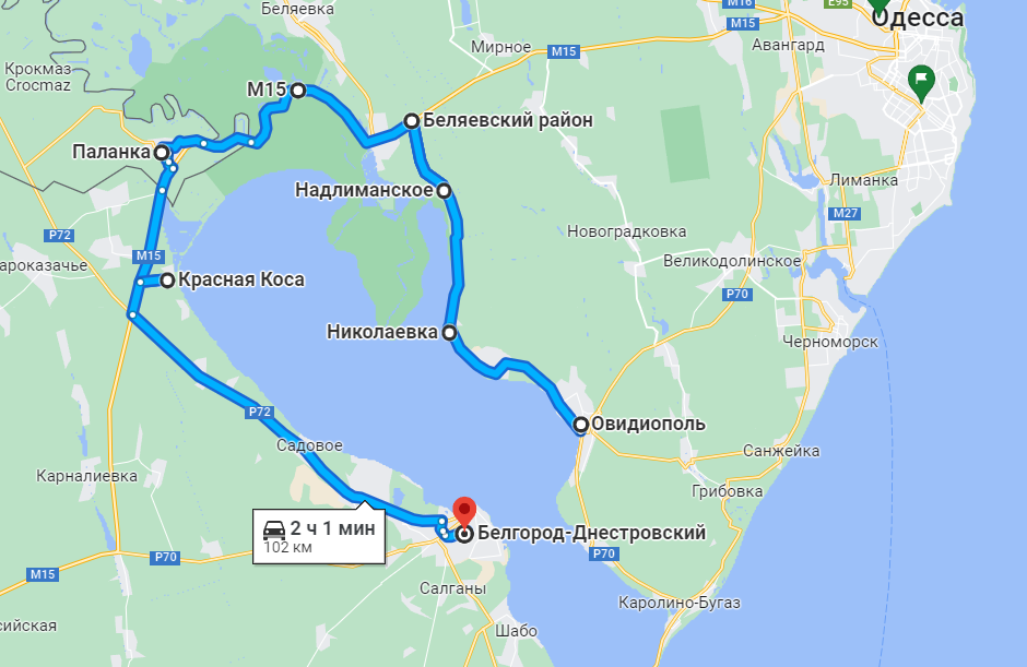 Белгород-Днестровский — Овидиополь маршрут