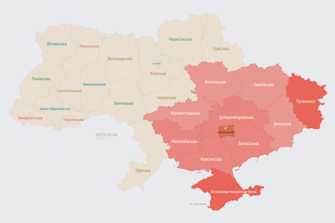 Мапа повітряних тривог в Україні сьогодні, 19 вересня