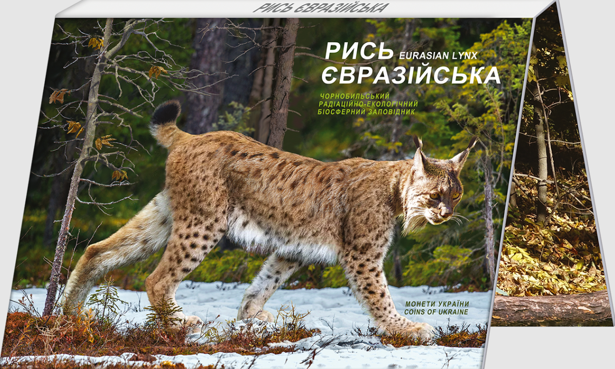 Пам’ятна монета "Чорнобиль. Відродження. Рись євразійська" у сувенірній упаковці. Фото: НБУ