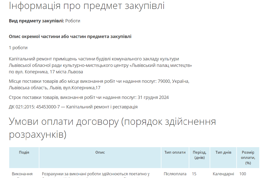 Скрін з сайту державних закупівель Prozorro