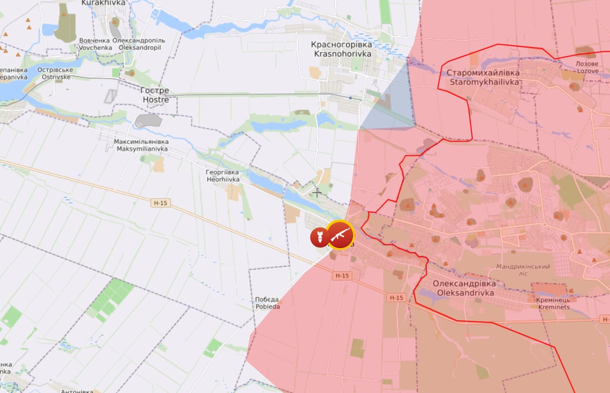 Карта бойових дій на Мар'їнському напрямку від Liveuamap