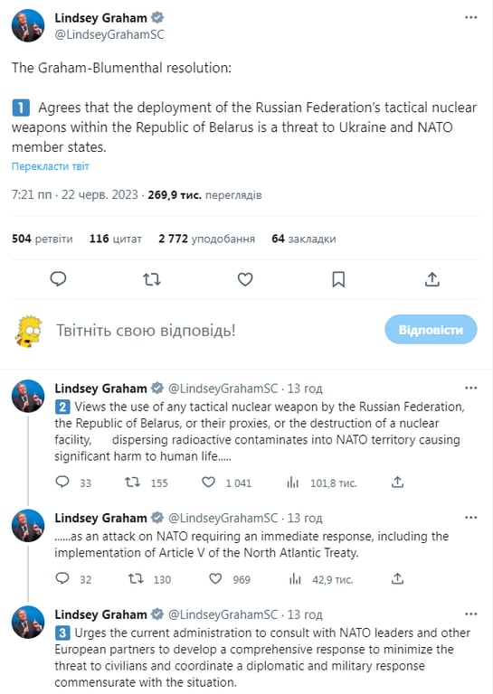 Комментарий Линдси Грэма к своей резолюции