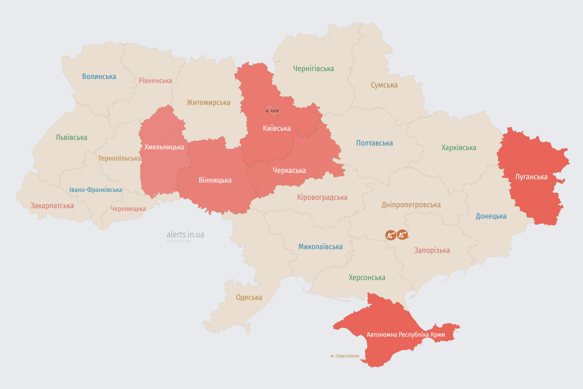 Мапа повітряних тривог в Україні сьогодні, 19 листопада