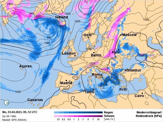 Карта погодных изменений в Украине и Европе