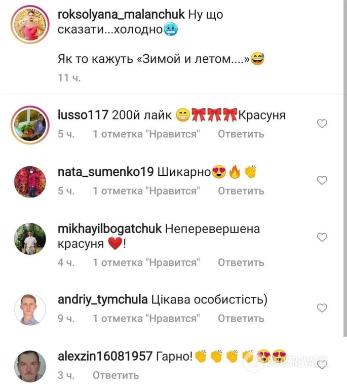 Комментарии в Instagram Роксолани Маланчук