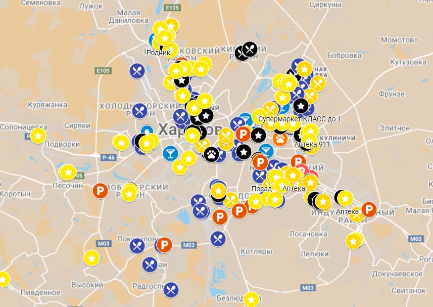 Онлайн-карта магазинов и аптек в Харькове