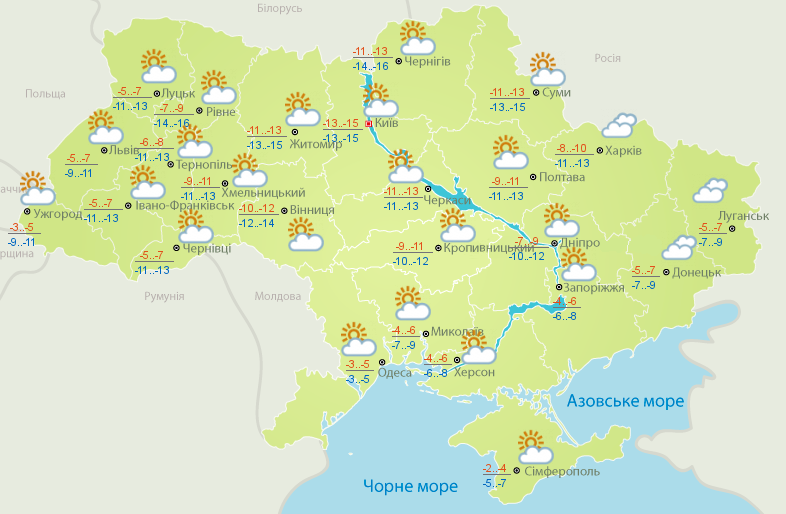 погода Україна 12 січня