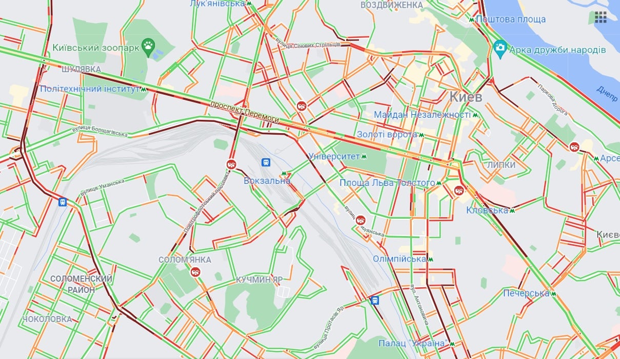 Карта пробок в Киеве 24.09.2021