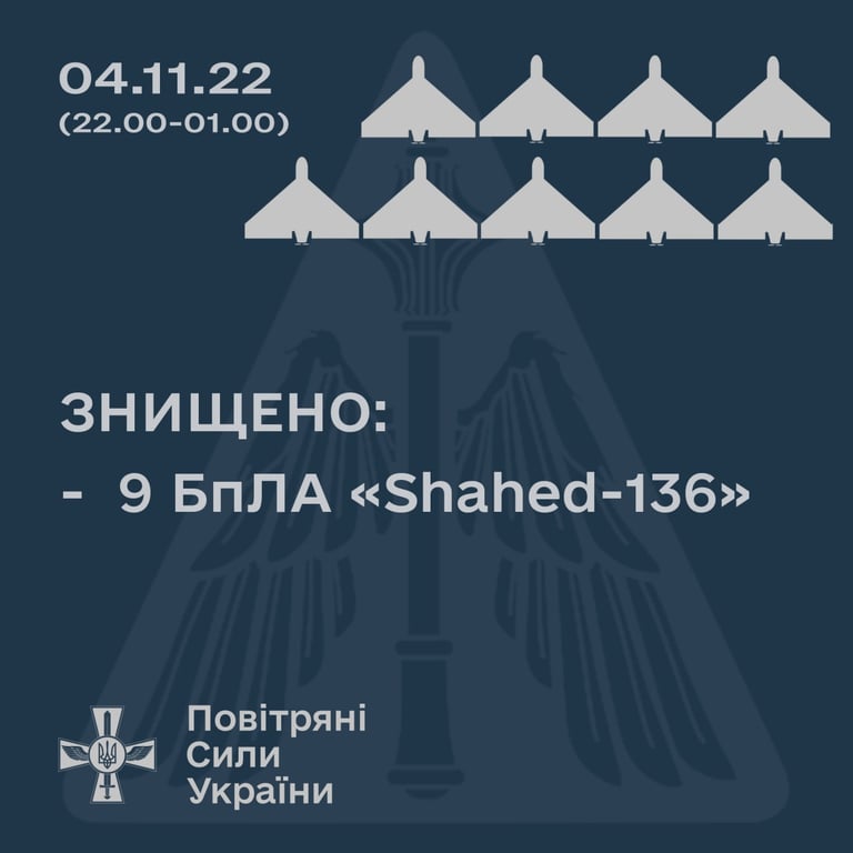 Знищені безпілотники рф у ніч з 3 на 4 листопада