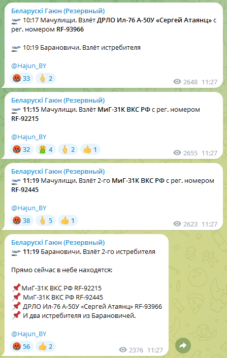 В Беларуси взлетели российские военные самолеты