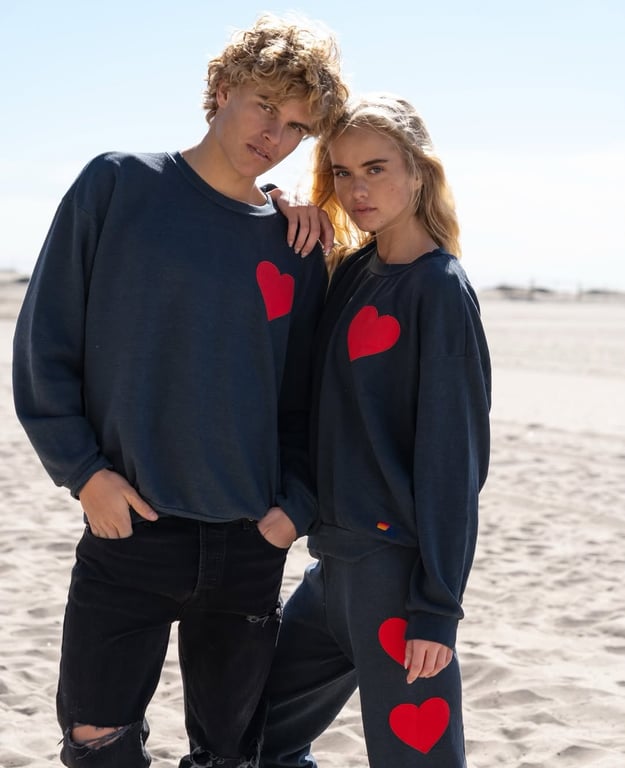 HEART STITCH RELAXED CREW SWEATSHIRT - CHARCOAL