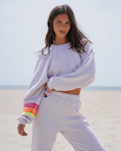 RUGBY STITCH CROPPED CREW SWEATSHIRT RELAXED - DOVE GREY // NEON