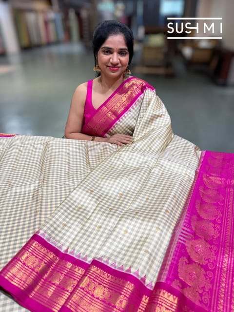 Ivory & Rani Pure Handloom Gadwal Silk Saree