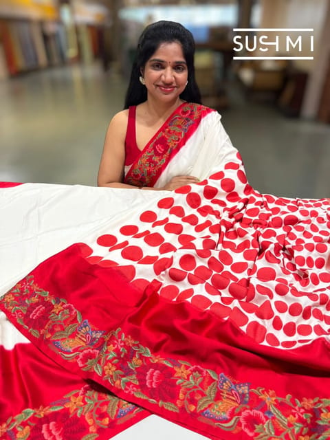 Munga Banarasi Tussar Saree with Petit Point Embroidery