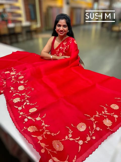 Designer Organza Saree with Banarasi Appliqué