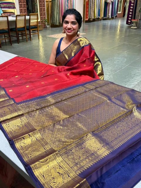 Maroon Vintage Kanjeevaram Saree with Midnight Blue Borders