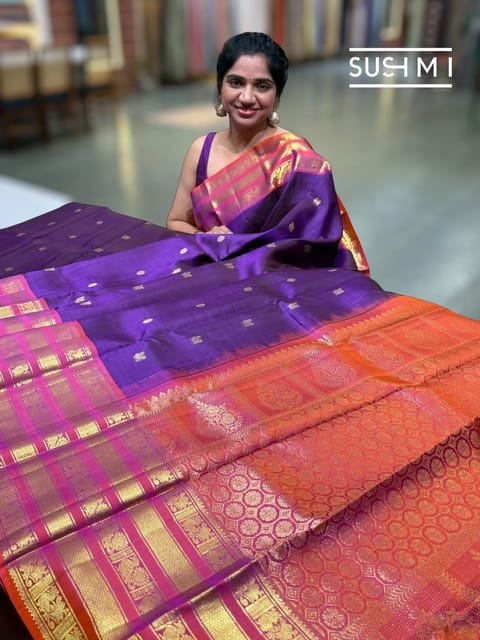 Brinjal Vintage Kanjeevaram Saree