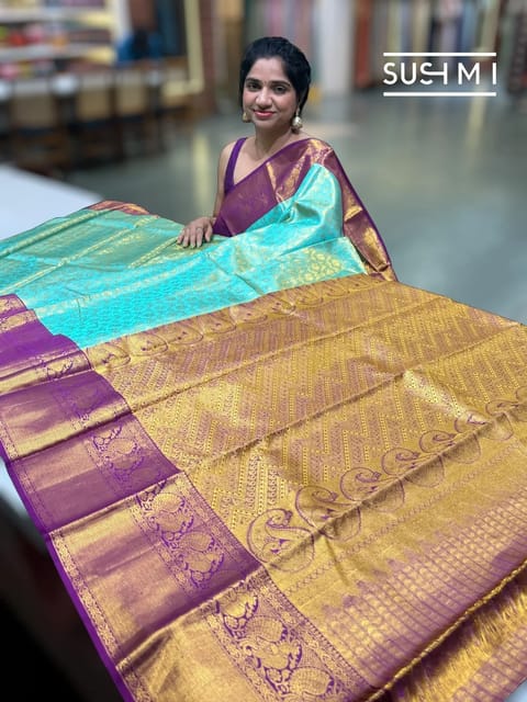 Seagreen Tissue Brocade Kanjeevaram Saree