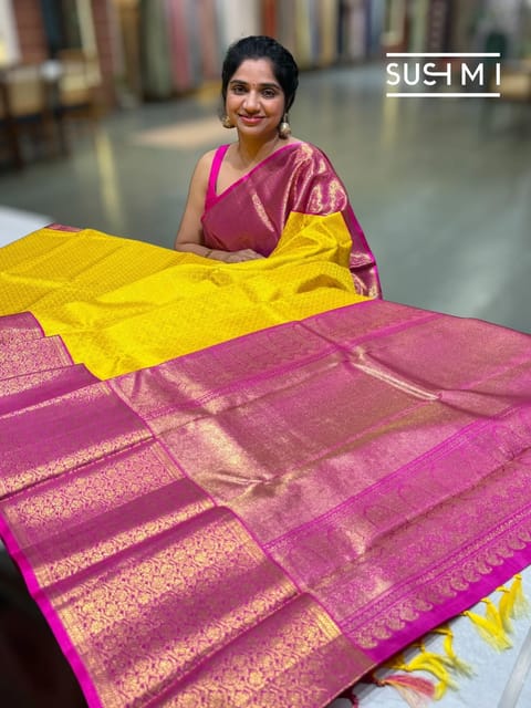 Lemon Yellow Brocade Kanjeevaram Saree