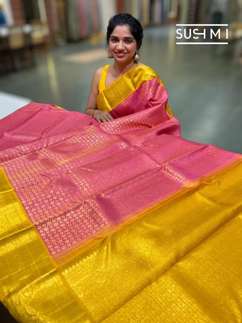 Coral Pink Brocade Kanjeevaram Saree