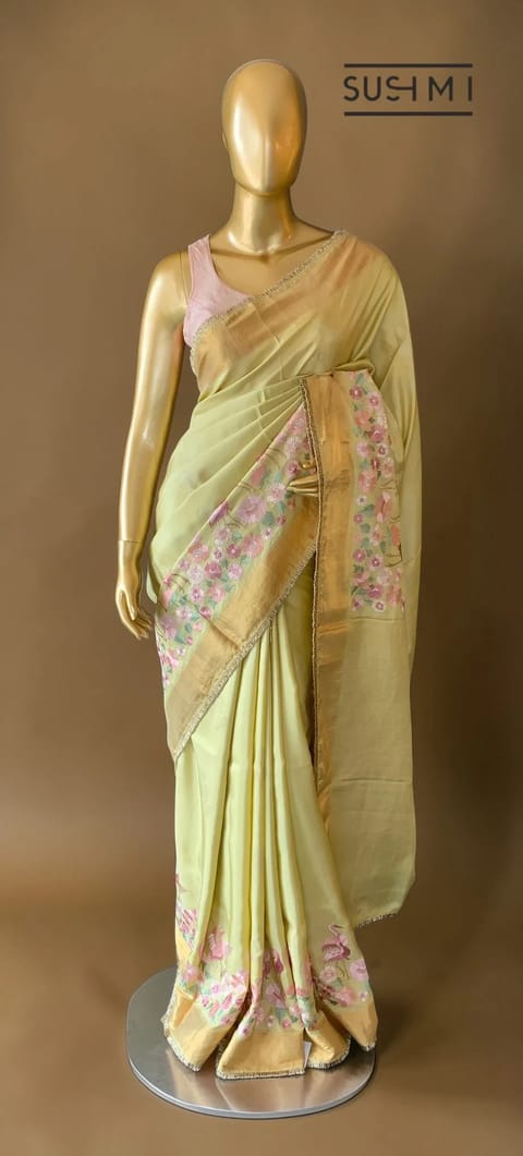 Pista Kanjeevaram Soft Silk with Embroidery