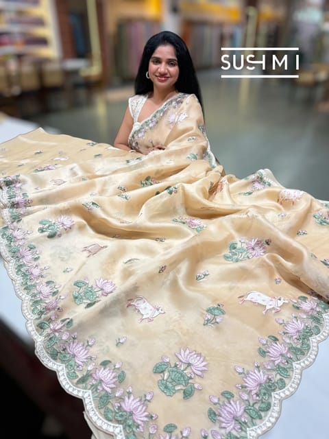 Sandalwood Pure Organza Saree with Pichwai Embroidery