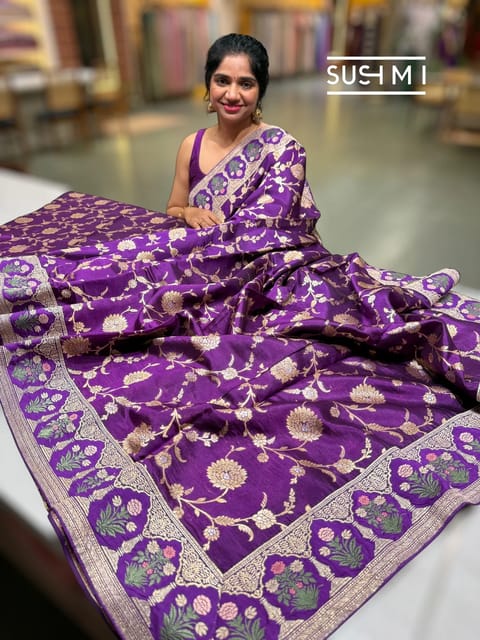 Purple Banarasi Silk Saree with Statement Borders