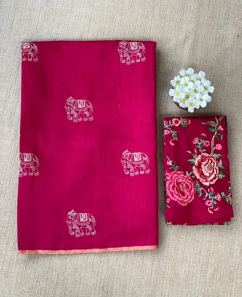 Ruby Pink Munga Tussar Saree with embroidery and heavy blouse