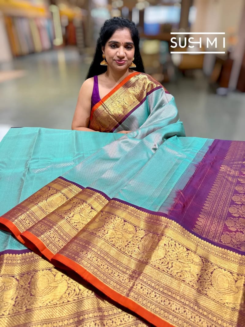 Dusty Blue pure handloom gadwal brocade saree