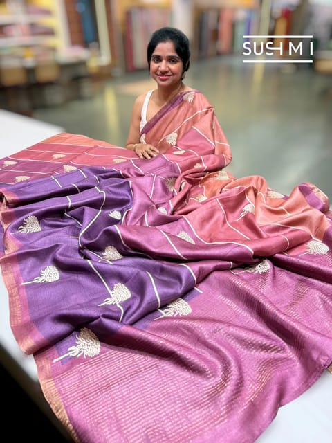 Rangkat Tussar Saree with Floral Embroidery
