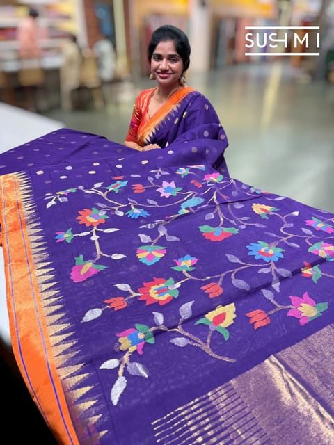 Brinjal Handloom Ponduru Khadi Jamdani Saree