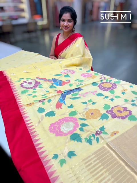 Besan Yellow Ponduru Khadi Jamdani Saree