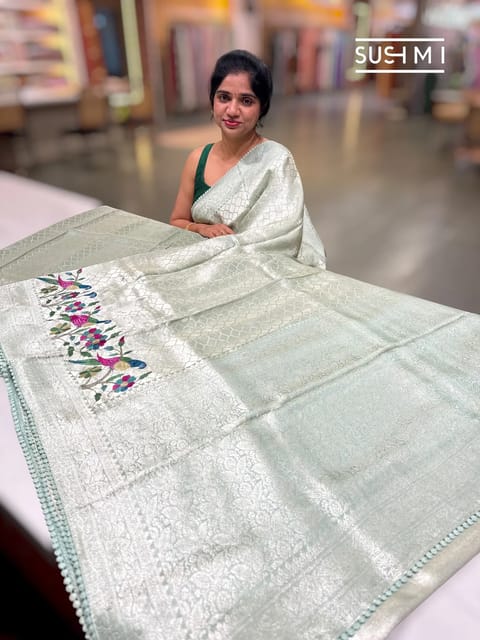 Mint Blue Banarasi Tissue Tonchoi Saree with Paithani Inspired Embroidery
