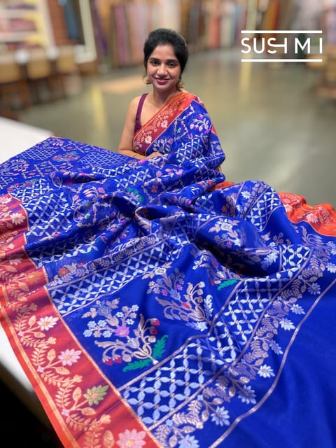 Royal Blue Banarasi Kora Jamdani Saree