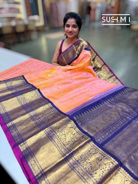 Peach Pink Gadwal Kanchi Saree