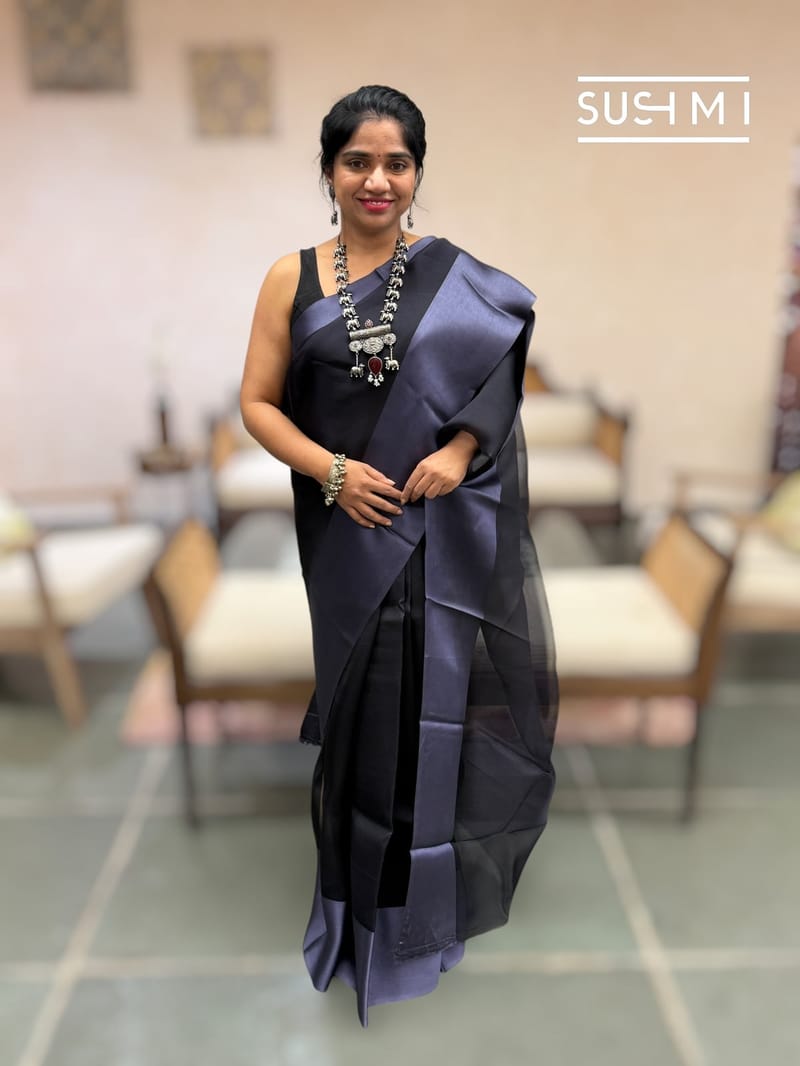 Black Handloom Kora saree with Mashru borders 